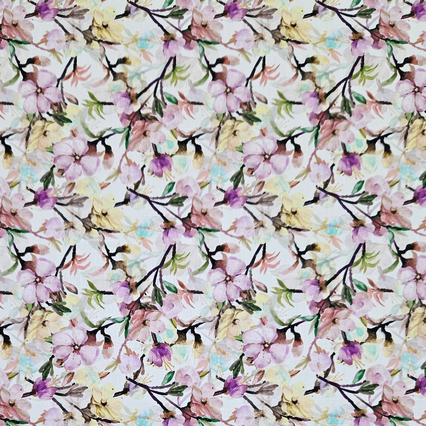 COTTON SATEEN - Floral Branches Purple