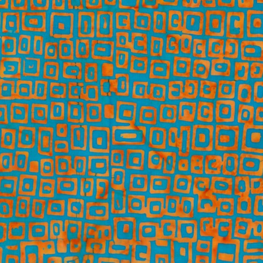 Batik - 2165 Miniature Maze Orange on Blue