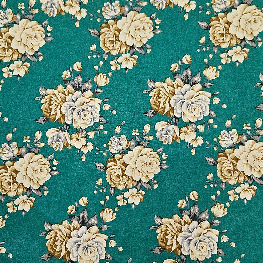 Beige Floral on Teal