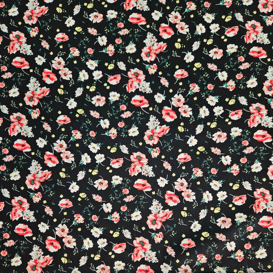 COTTON - Red Poppies on Black