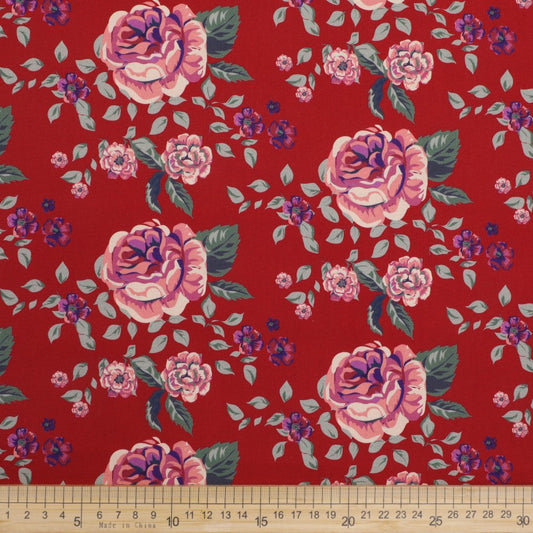 Large Roses on Maroon