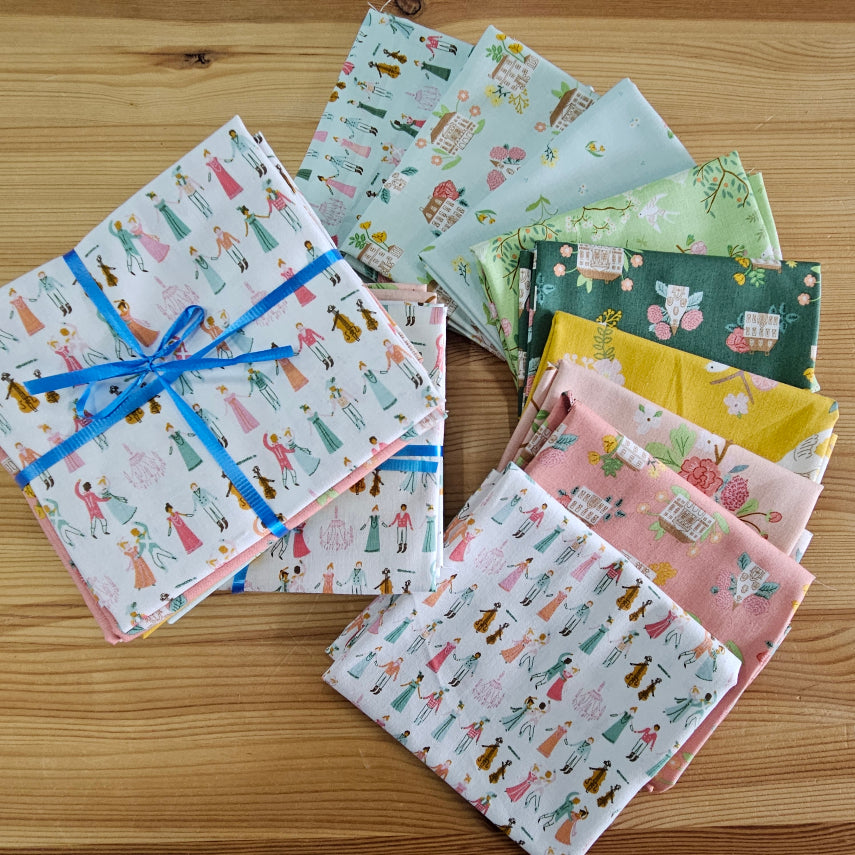 Fat Quarter Pack containing 9 fat quarters themed to a Regency, Jane Austen, Emma theme.