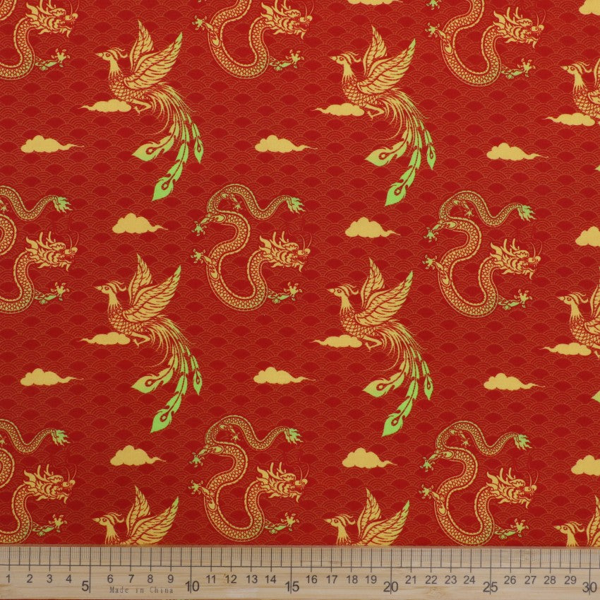 Chinese - Phoenixes and Dragons on Red
