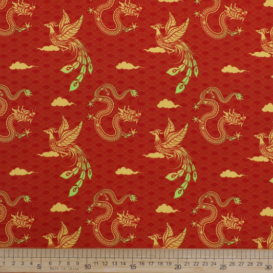 Chinese - Phoenixes and Dragons on Red
