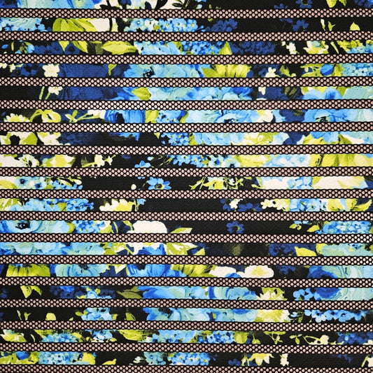 Knit Fabric - Mesh Stripe Blue Floral