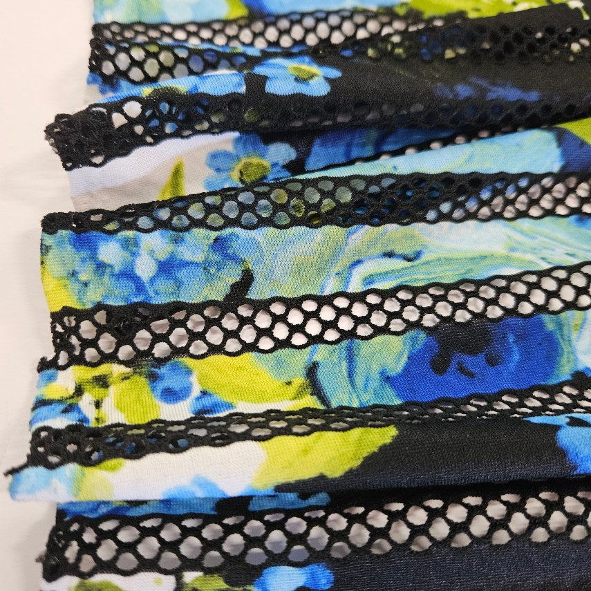 Knit Fabric - Mesh Stripe Blue Floral