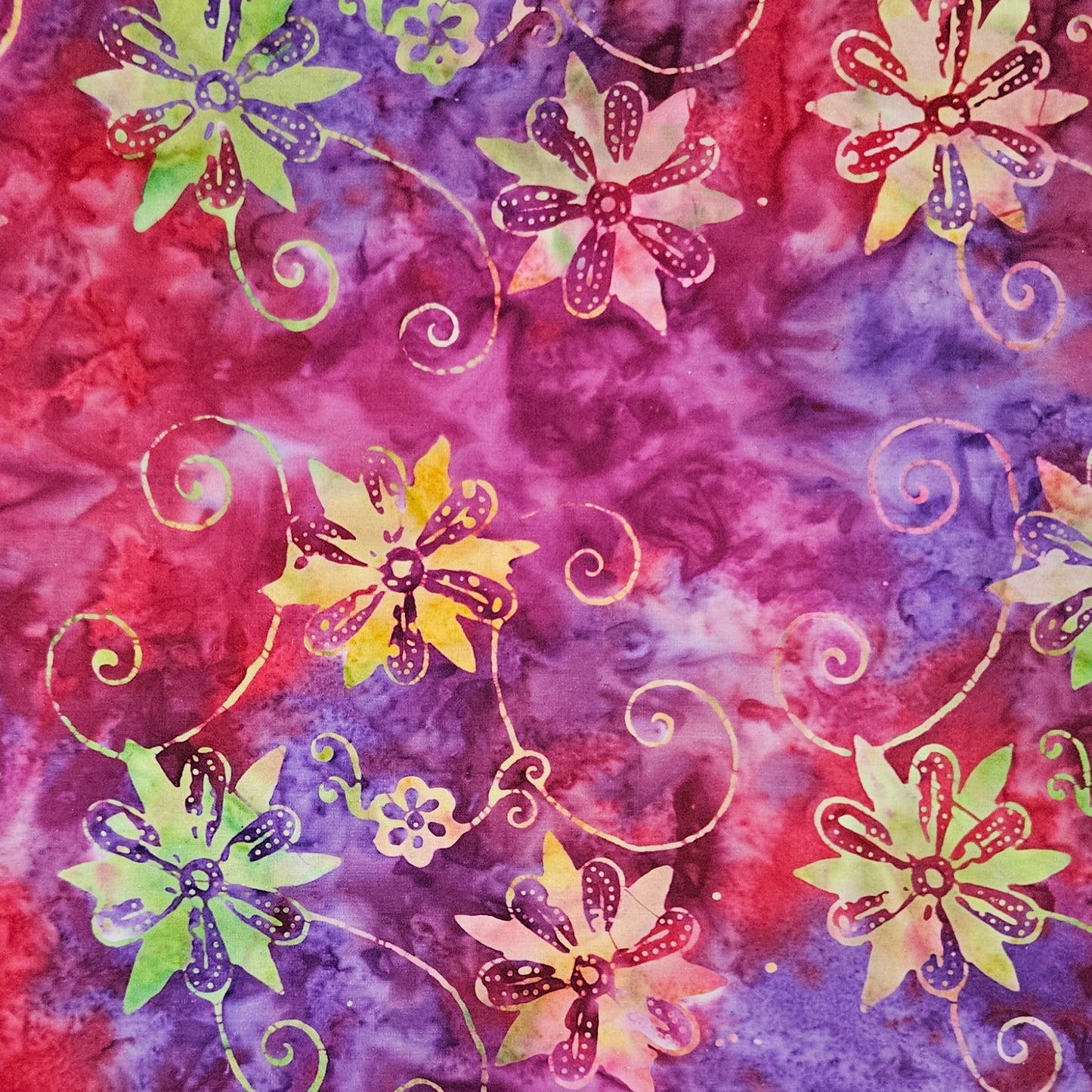 Batik - Flowers and Swirls on Red