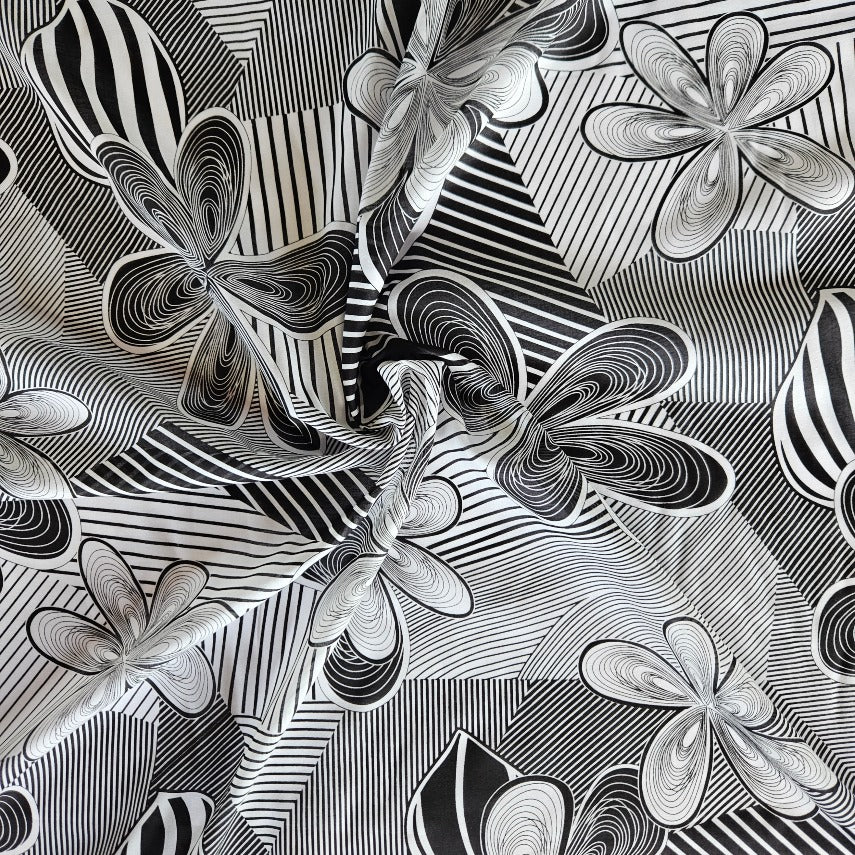 SWISS COTTON VOILE - Monochrome Striped Floral