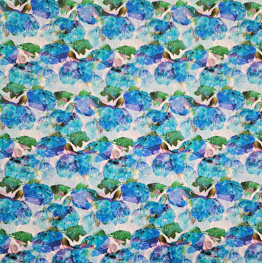COTTON SATEEN - Geometric Flowers Blue