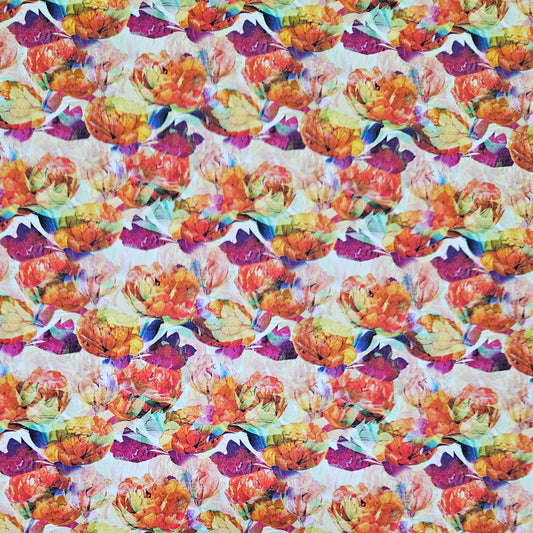 COTTON SATEEN - Geometric Flowers Orange