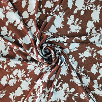 Satin - Blue Florals on Brown