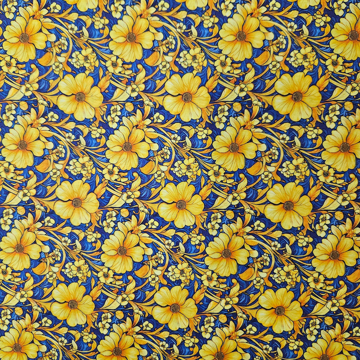 Yellow Flowers on Blue 7756
