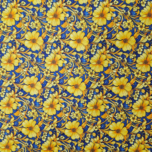 Yellow Flowers on Blue 7756