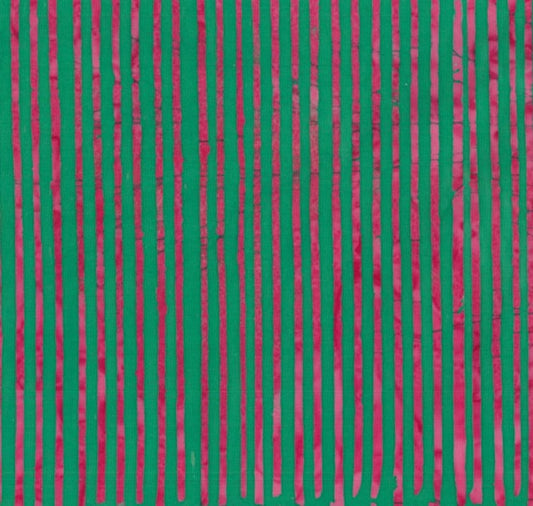 Batik - 2149 Horizontal Stripe Green on Pink
