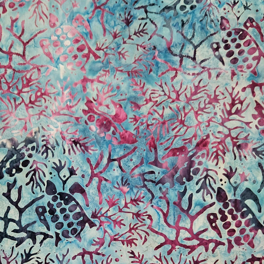 Batik - 114-33 Turtles and Coral Pink on Blue