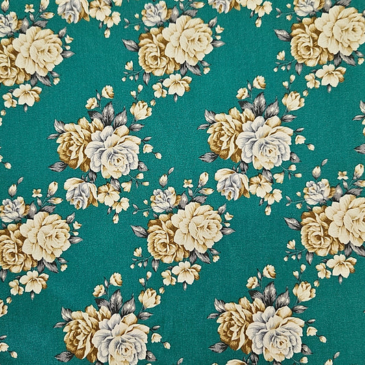 Beige Floral on Teal