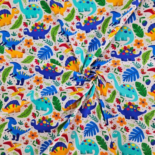COTTON - Dinos on Pink