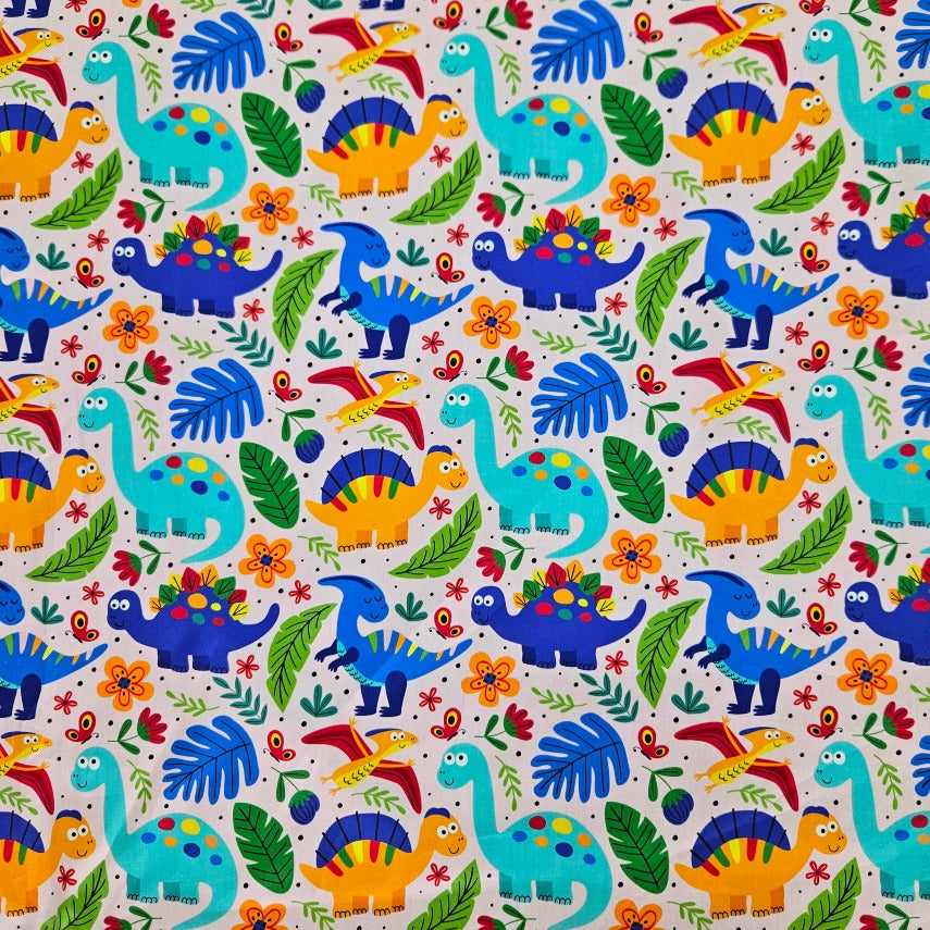 COTTON - Dinos on Pink