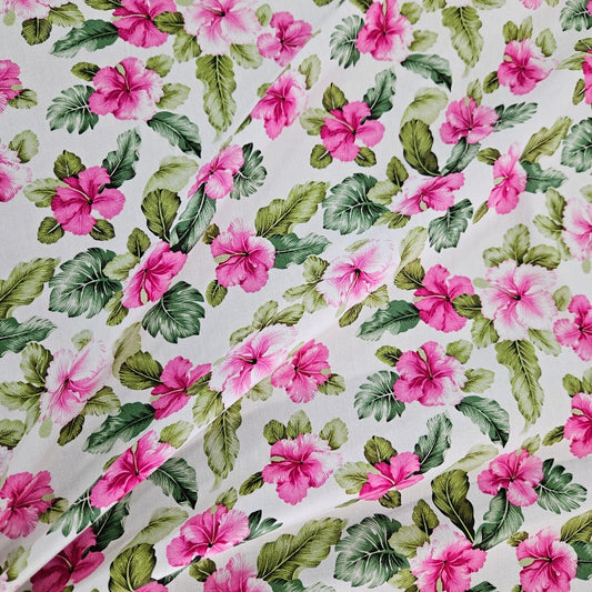 COTTON - Hibiscus on White