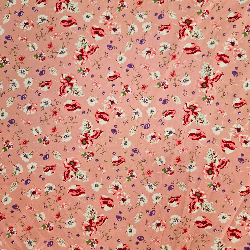 COTTON - Poppies on Pink