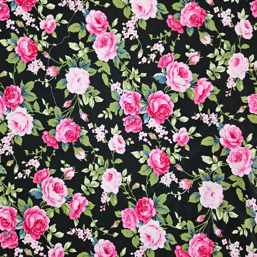 COTTON - Rose Garden on Black