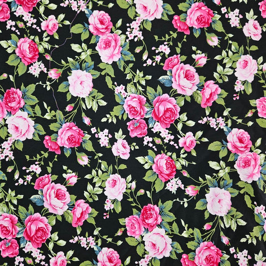 COTTON - Rose Garden on Black