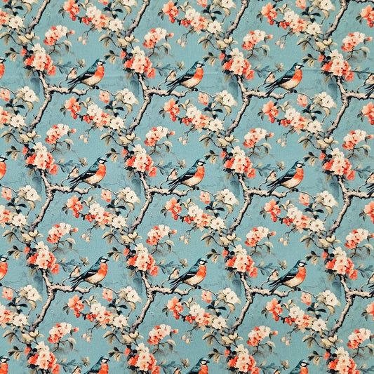Chinoiserie - Songbirds and Coral Flowers 7828