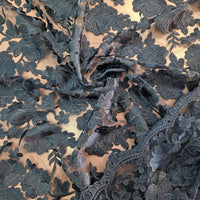 Double Scalloped Edged Lace - Navy Floral
