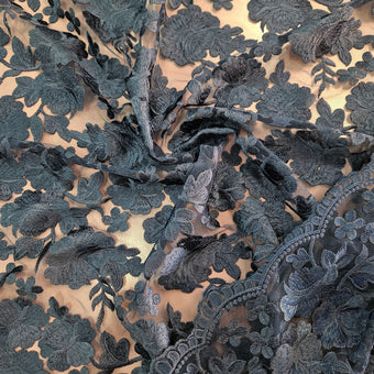 compare product Double Scalloped Edged Lace - Navy Floral