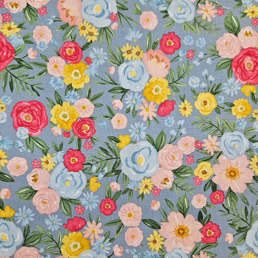 Flower Garden - Large Florals on Blue