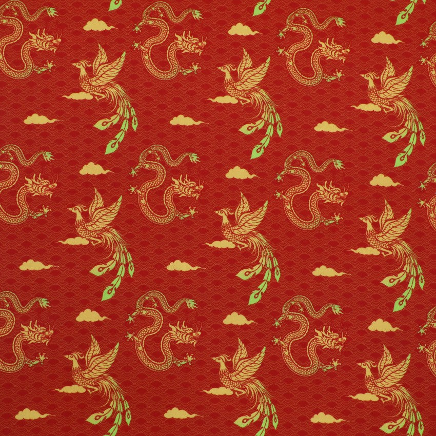 Chinese - Phoenixes and Dragons on Red