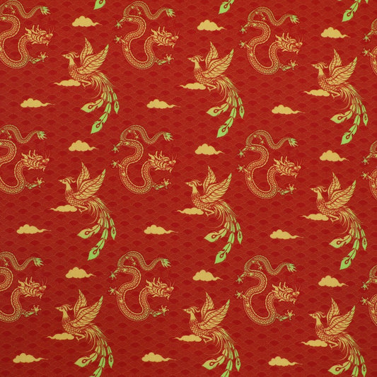 Chinese - Phoenixes and Dragons on Red