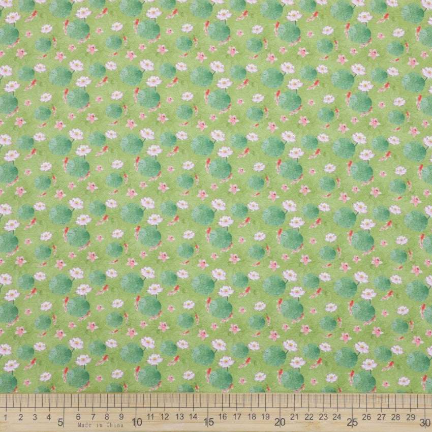 Lotus Pond Serenity - Koi and Lotus on Light Green