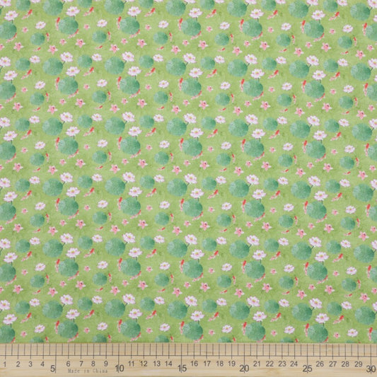 Lotus Pond Serenity - Koi and Lotus on Light Green