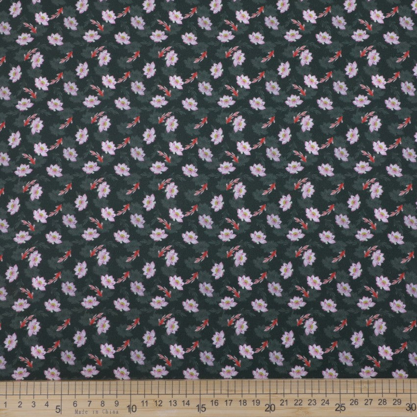 Lotus Pond Serenity - Koi and Lotus on Dark Green