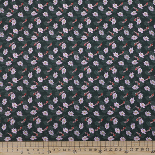Lotus Pond Serenity - Koi and Lotus on Dark Green