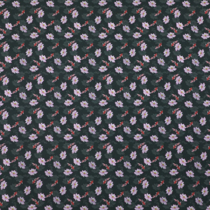 Lotus Pond Serenity - Koi and Lotus on Dark Green