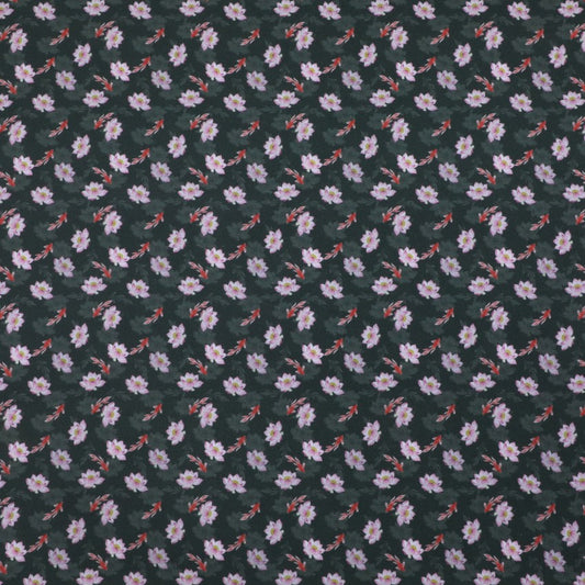 Lotus Pond Serenity - Koi and Lotus on Dark Green