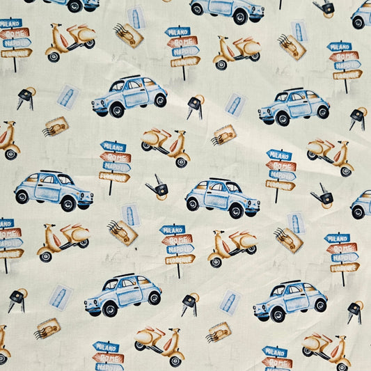 Italian Road Trip Blue on Off White