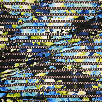 compare product Knit Fabric - Mesh Stripe Blue Floral