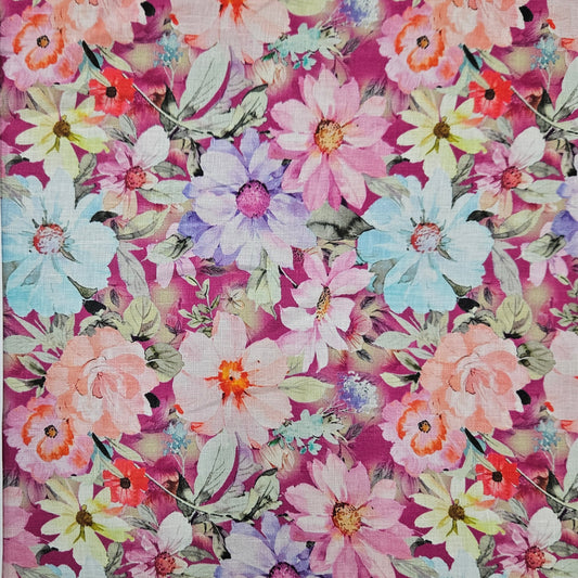 Linen - Pink Watercolour Florals