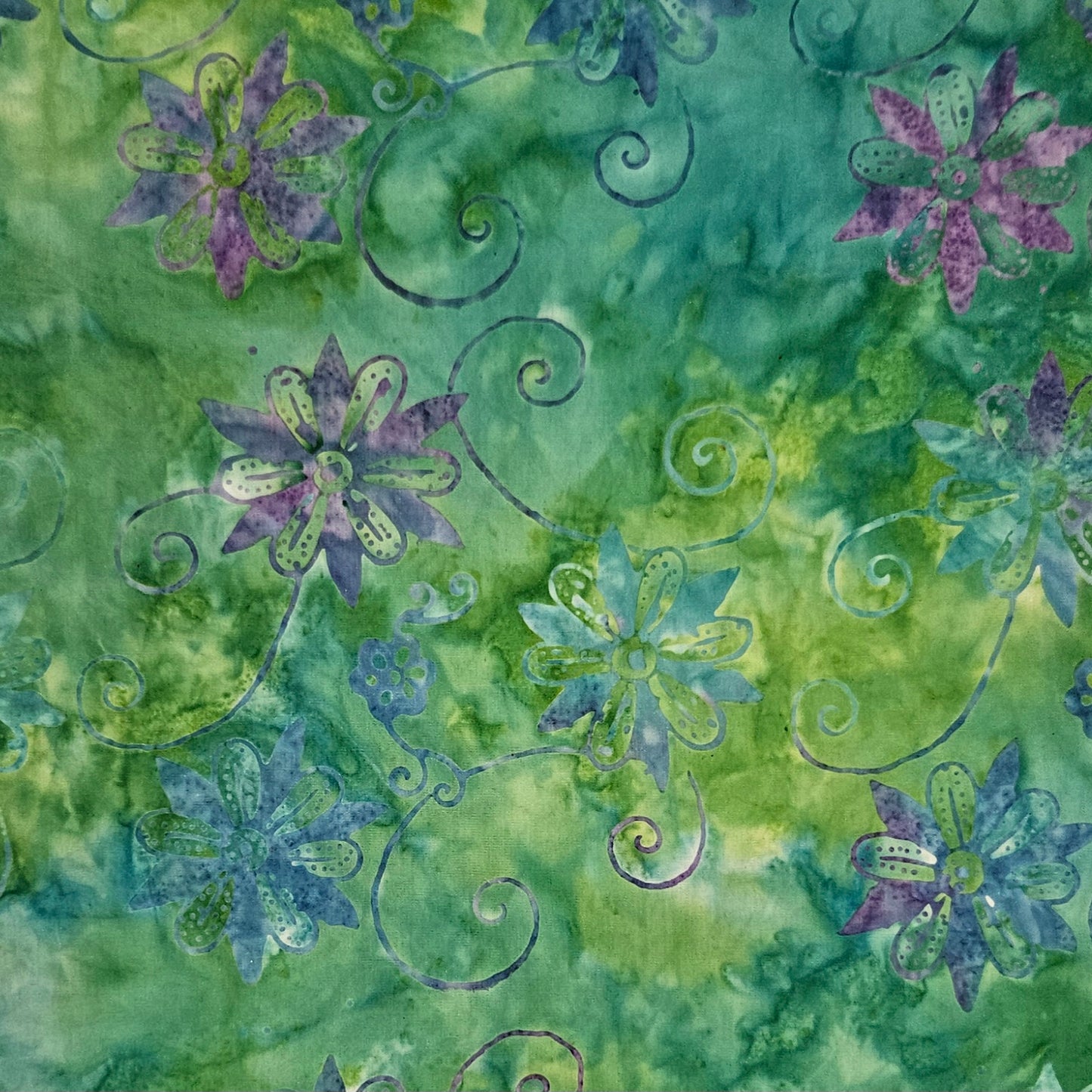 Batik - Flowers and Swirls Green Blue