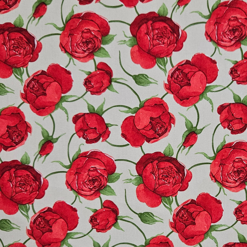Paula's Roses - Red on Cream