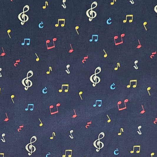 Pattern of musical notes on a dark blue background