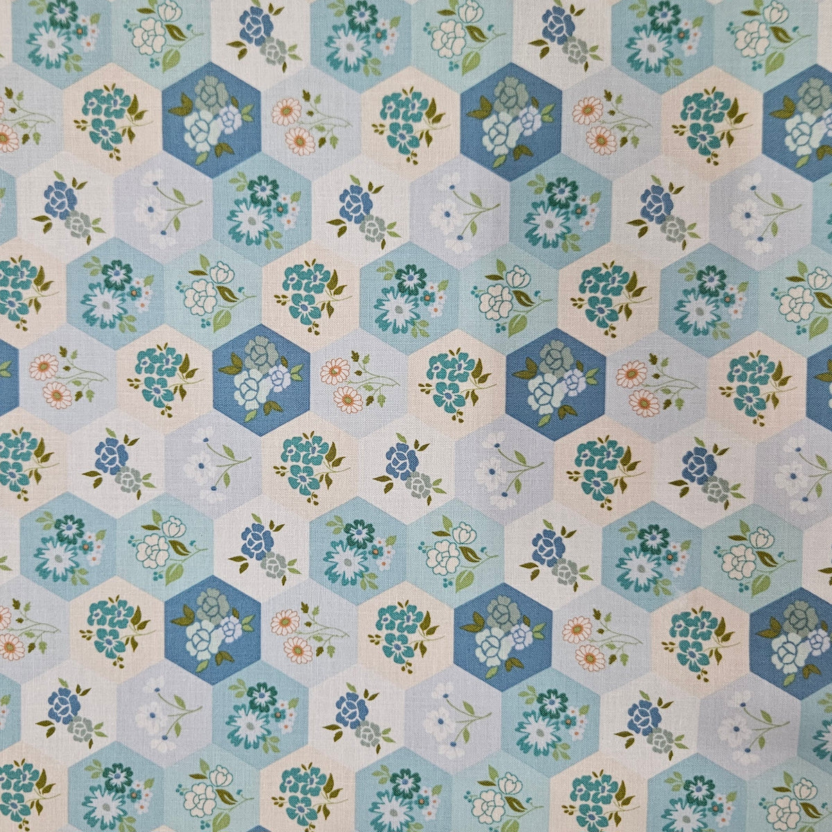 Rosy Cheeks - Hexagon Florals Blue
