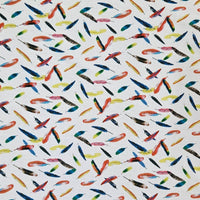 Swiss Cotton - Colourful Feathers on White