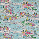 Colorful illustrated map of a coastal town with buildings, boats, and landscapes.