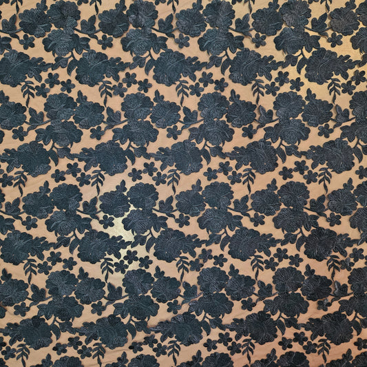 Double Scalloped Edged Lace - Navy Floral