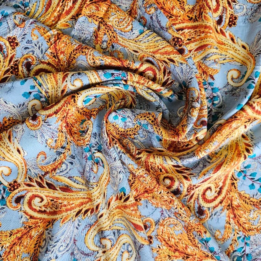 RAYON Peacock Paisley Brown East Coast Fabrics