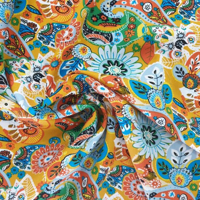 RAYON Paisley Garden on Mustard East Coast Fabrics